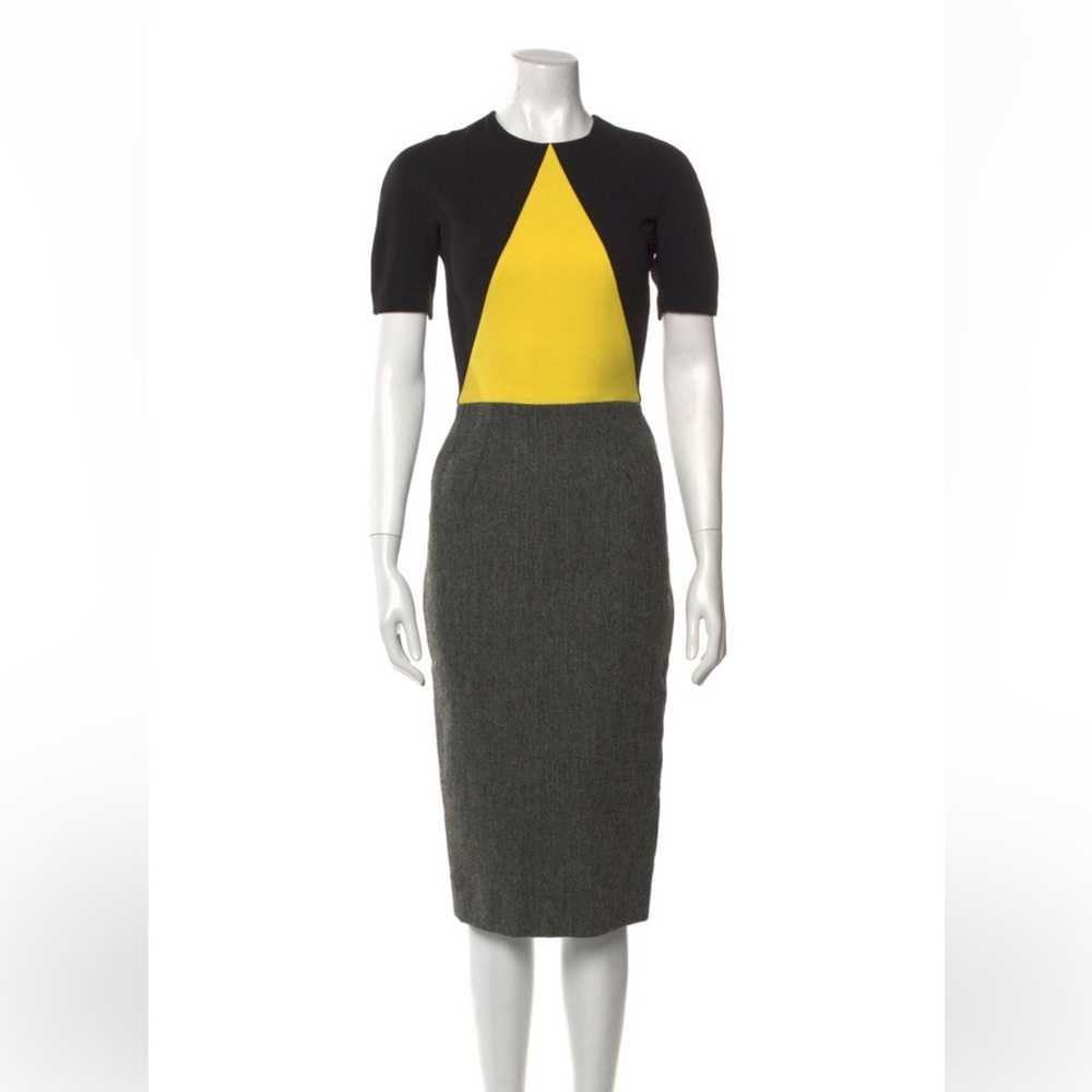 Victoria Beckham Black, Yellow, and Gray Midi Dress